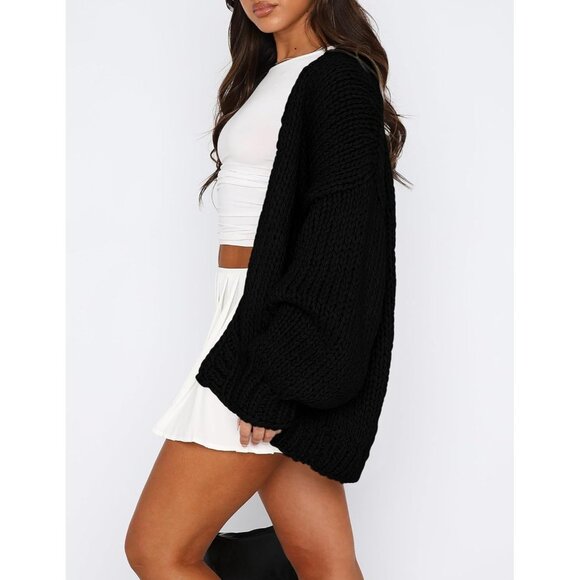 Womens Trendy Cardigan Sweaters Black Green Long Sleeve Chunky Knit Outfits - Picture 4 of 8